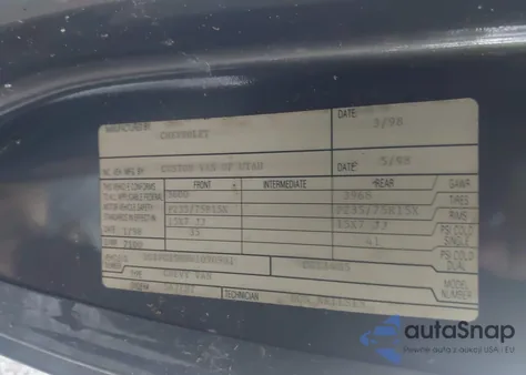 1998 Chevrolet Chevy Van G1500 из США, поврежденный, VIN 1GBFG15M9W1090991